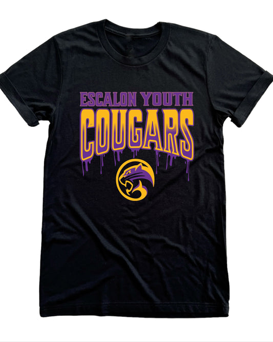 Black t-shirt with 'Escalon Youth Cougars' text and logo on a white background