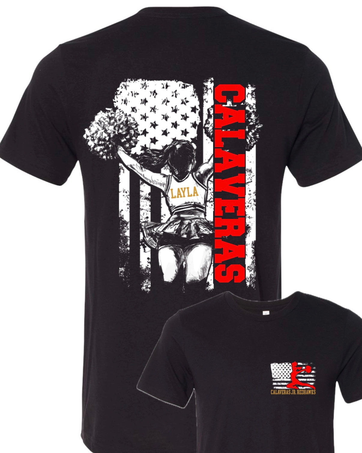 Calaveras Jr. Redhawks -CALAVERAS CHEER FLAG- Multiple Shirt Styles