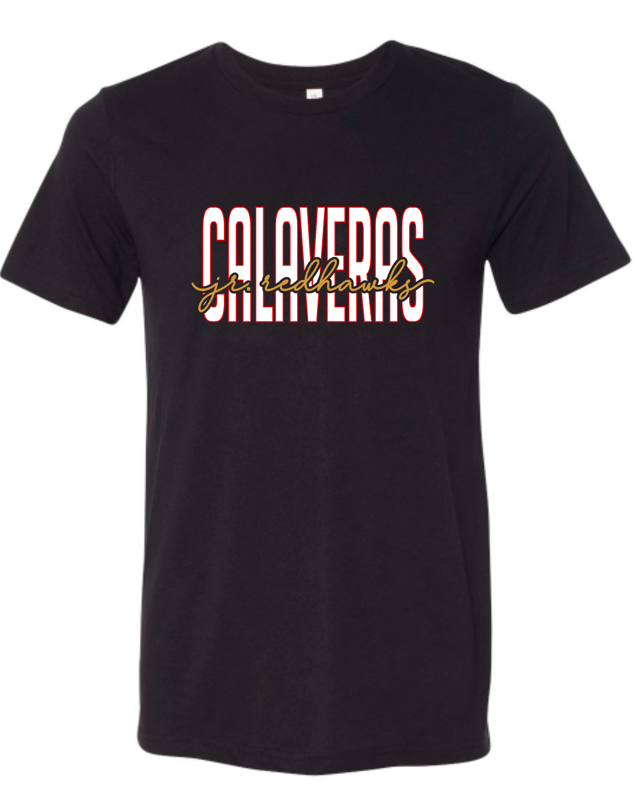 Calaveras Jr. Redhawks - CALAVERAS CURSIVE- BLACK APPAREL - Multiple Shirt Styles