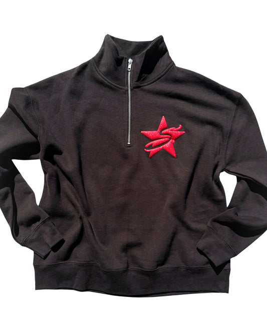 Starstruck -Red Glitter Puff Pocket - Ladies Quarter Zip