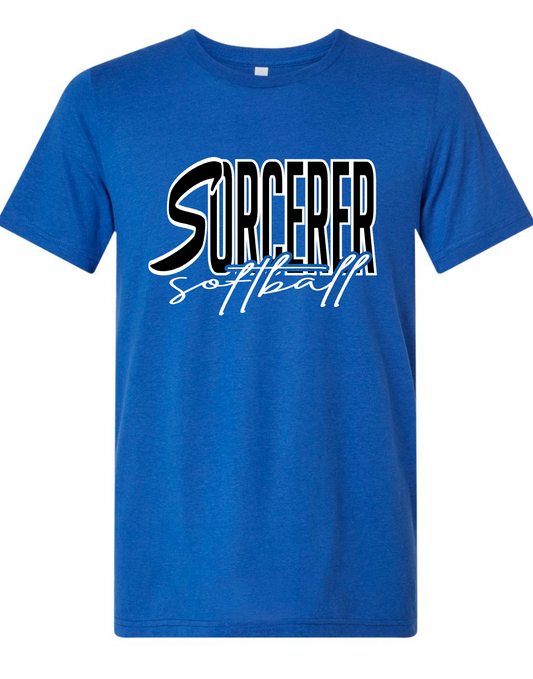 Sorcerers Softball Cursive - BLUE - MULTIPLE APPAREL STYLES