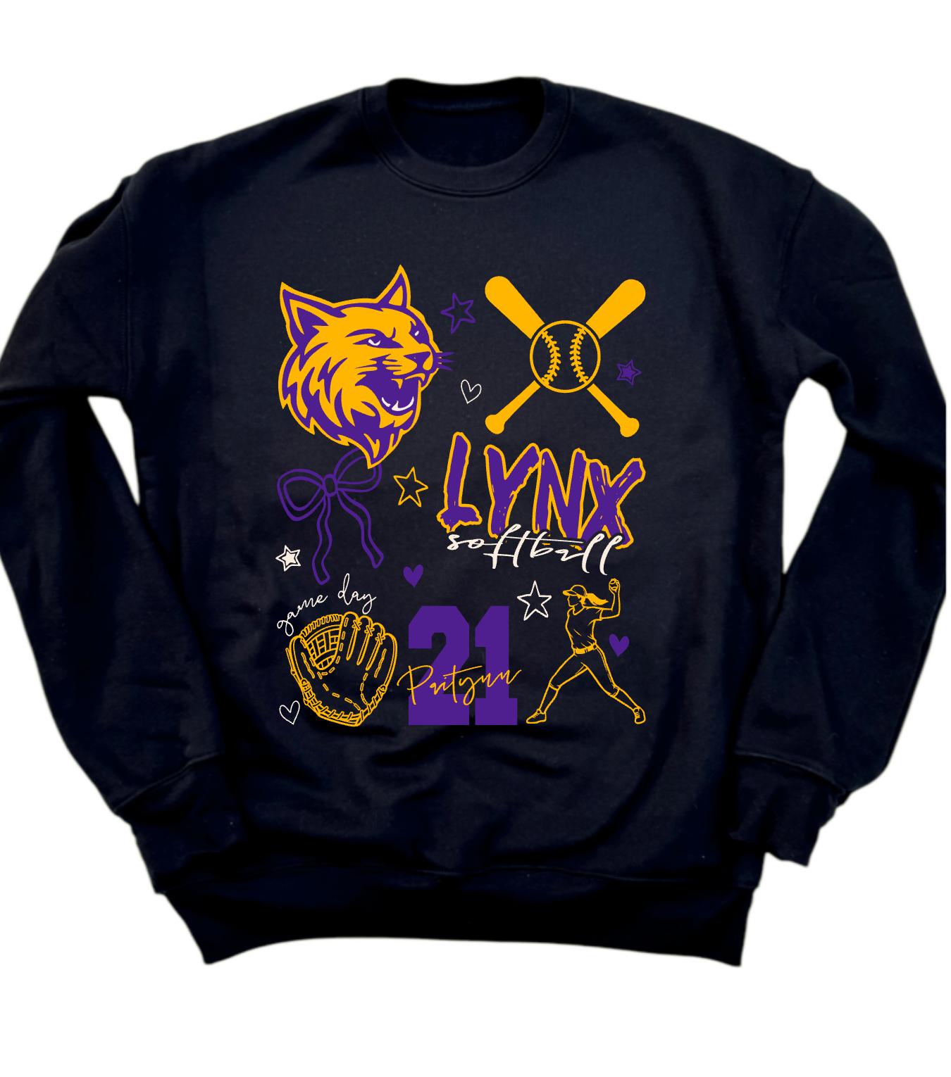 Lynx Softball - Doodle - Black Apparel -CUSTOMIZABLE -  MULTIPLE STYLES