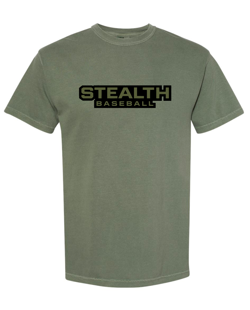 Stealth Baseball- Words Logo - MILITARY GREEN APPAREL- MULTIPLE APPAREL STYLES
