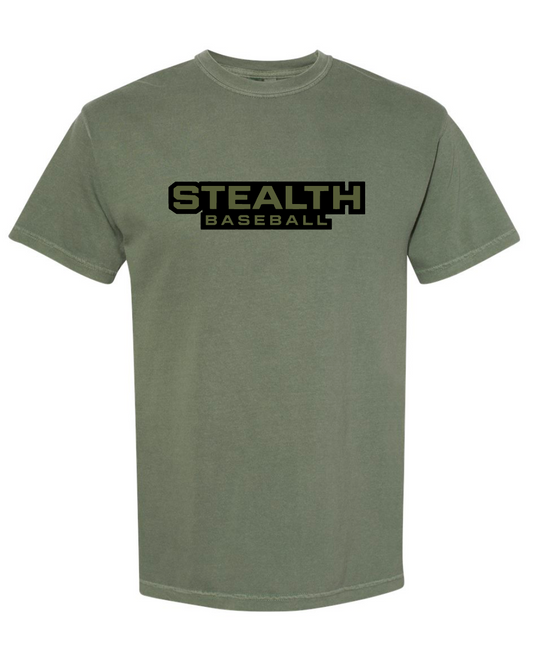 Stealth Baseball- Words Logo - MILITARY GREEN APPAREL- MULTIPLE APPAREL STYLES
