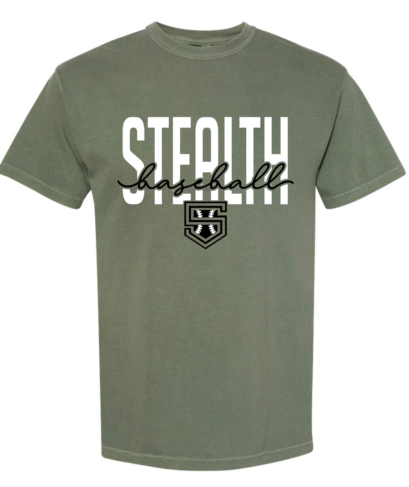 Stealth Baseball- Cursive - MILITARY GREEN APPAREL- MULTIPLE APPAREL STYLES (Copy)