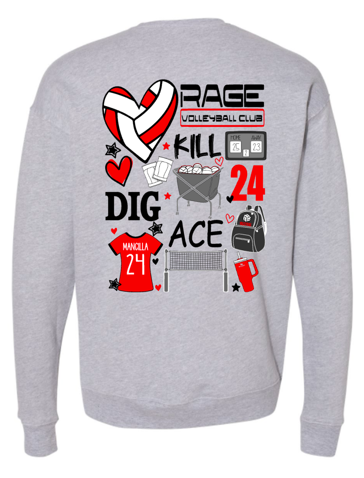 RAGE VOLLEYBALL - DOODLE - CUSTOMIZABLE - MULTIPLE APPAREL STYLES