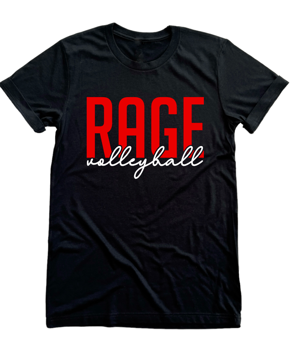 RAGE VOLLEYBALL - CURSIVE - BLACK APPAREL MULTIPLE STYLES