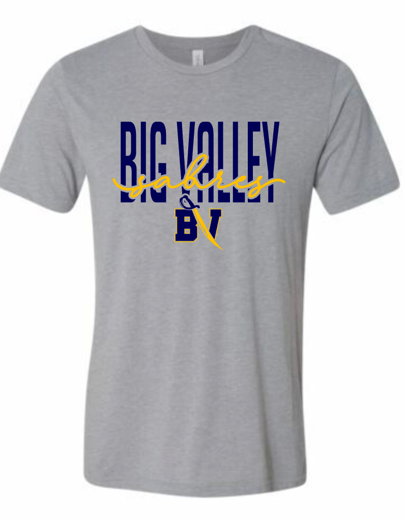 Big Valley Sabres - GREY Cursive - MULTIPLE SHIRT STYLES