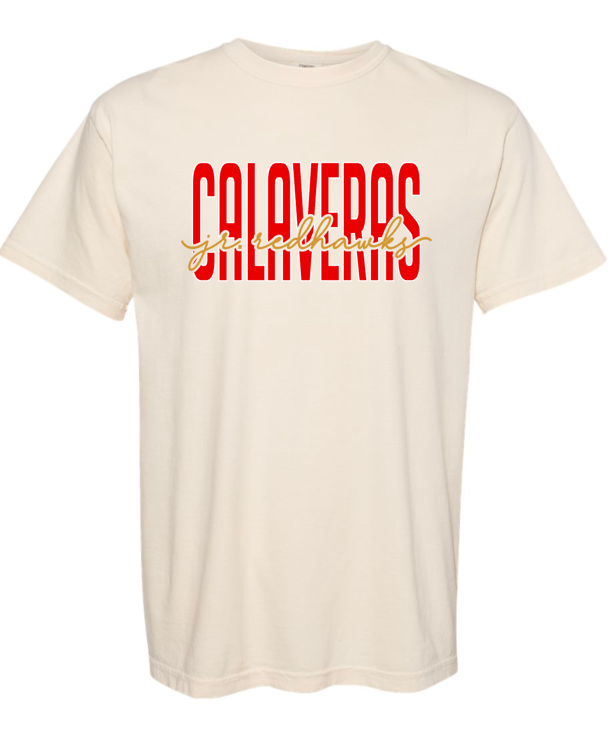 Calaveras Jr. Redhawks - CALAVERAS CURSIVE- CREAM APPAREL - Multiple Shirt Styles