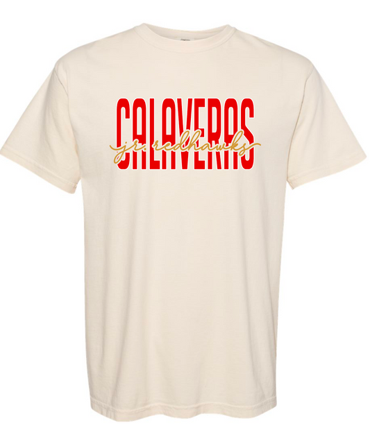 Calaveras Jr. Redhawks - CALAVERAS CURSIVE- CREAM APPAREL - Multiple Shirt Styles