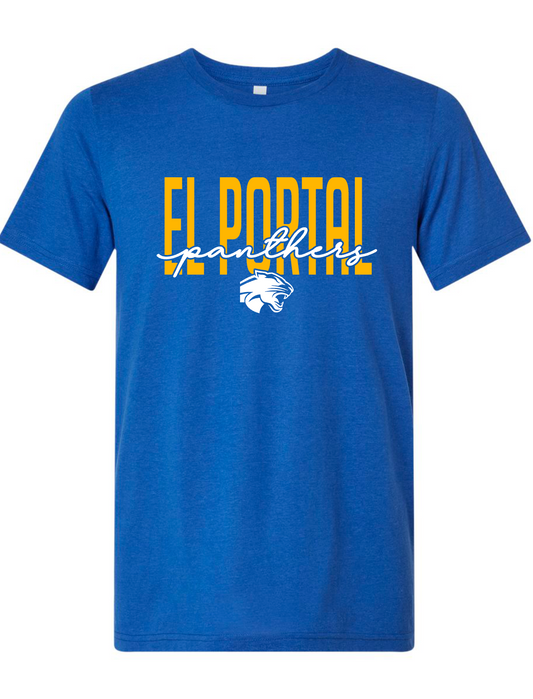 El Portal Panthers - Cursive - BLUE APPAREL - MULTIPLE SHIRT STYLES