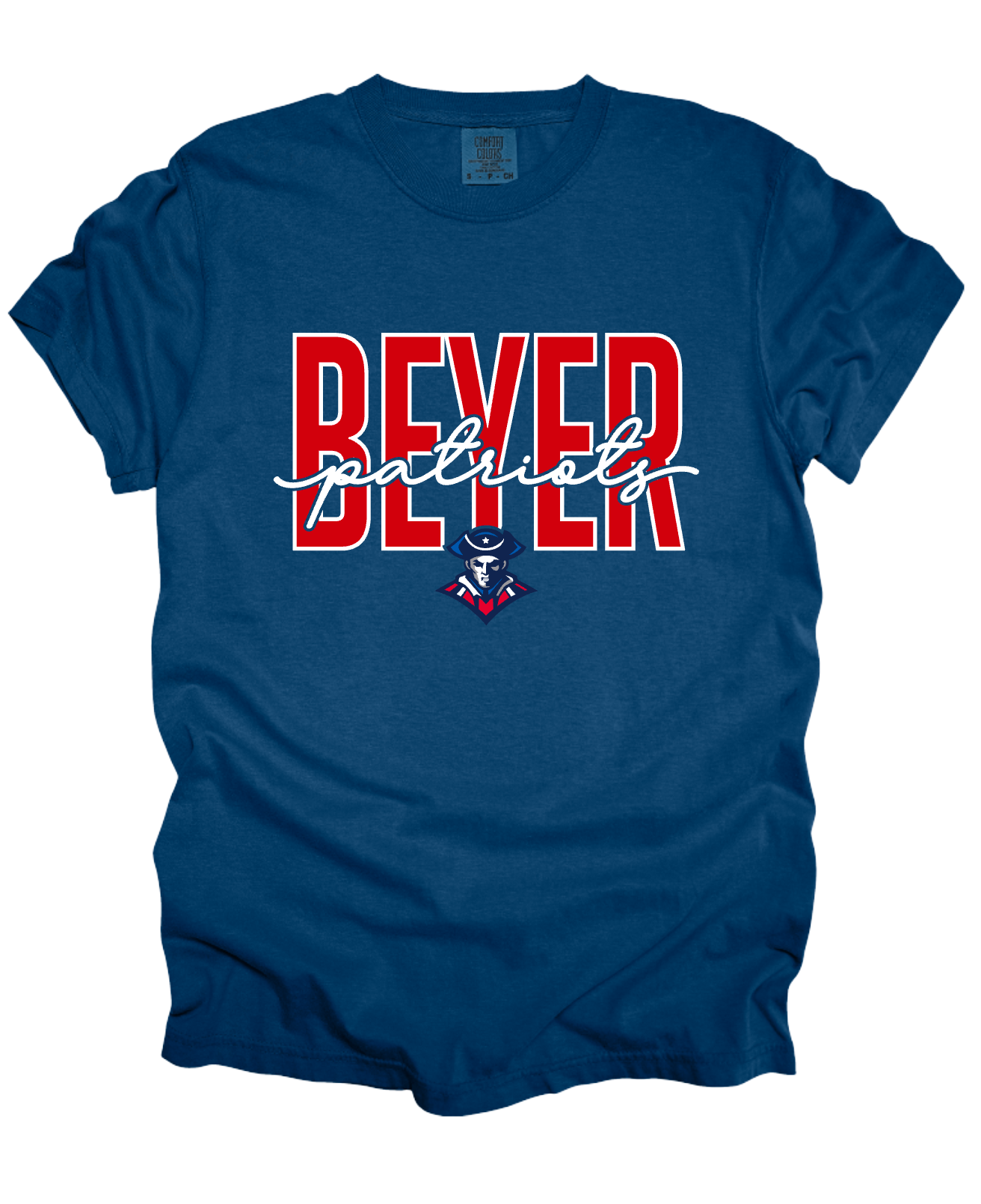 Beyer Patriots - Cursive - Navy APPAREL -  MULTIPLE SHIRT STYLES