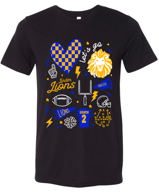Linden Lions - FOOTBALL & CHEER DOODLE - Multiple Shirt Styles
