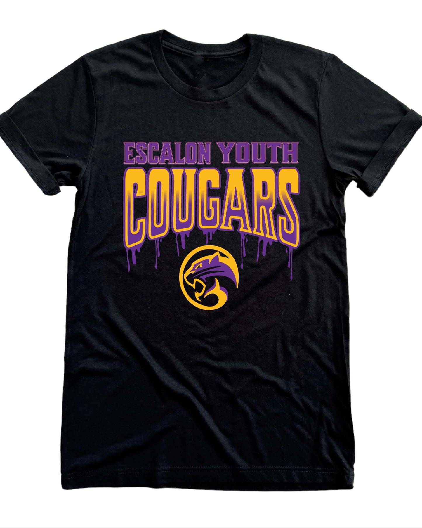 Black t-shirt with 'Escalon Youth Cougars' text and logo on a white background